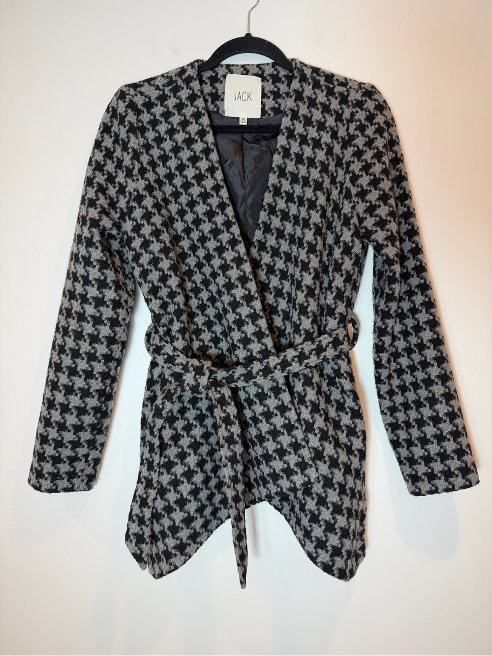 Jack by BB Dakota Gray & Black Houndstooth Asymmetrical Belted Jacket Medium - Picture 1 of 14